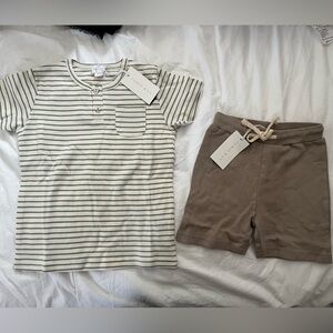 Jamie Kay Cream Striped Shirt and Brown Shorts Set